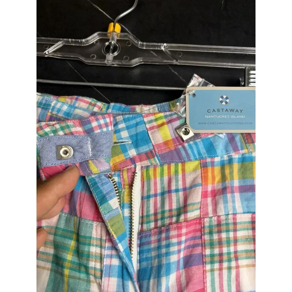 Castaway Sailing Shorts Women’s 12 Caribbean Patch Madras Cotton Preppy
